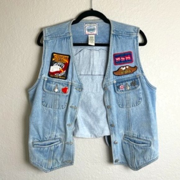 St. John's Bay Jackets & Blazers - VTG Women's Denim Biker Vest Patches Pins Circa 1990's-2000's